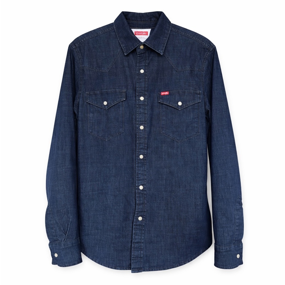 Wrangler Dark Blue Denim Pearl Snap Western Shirt Men’s Long Sleeve Size S